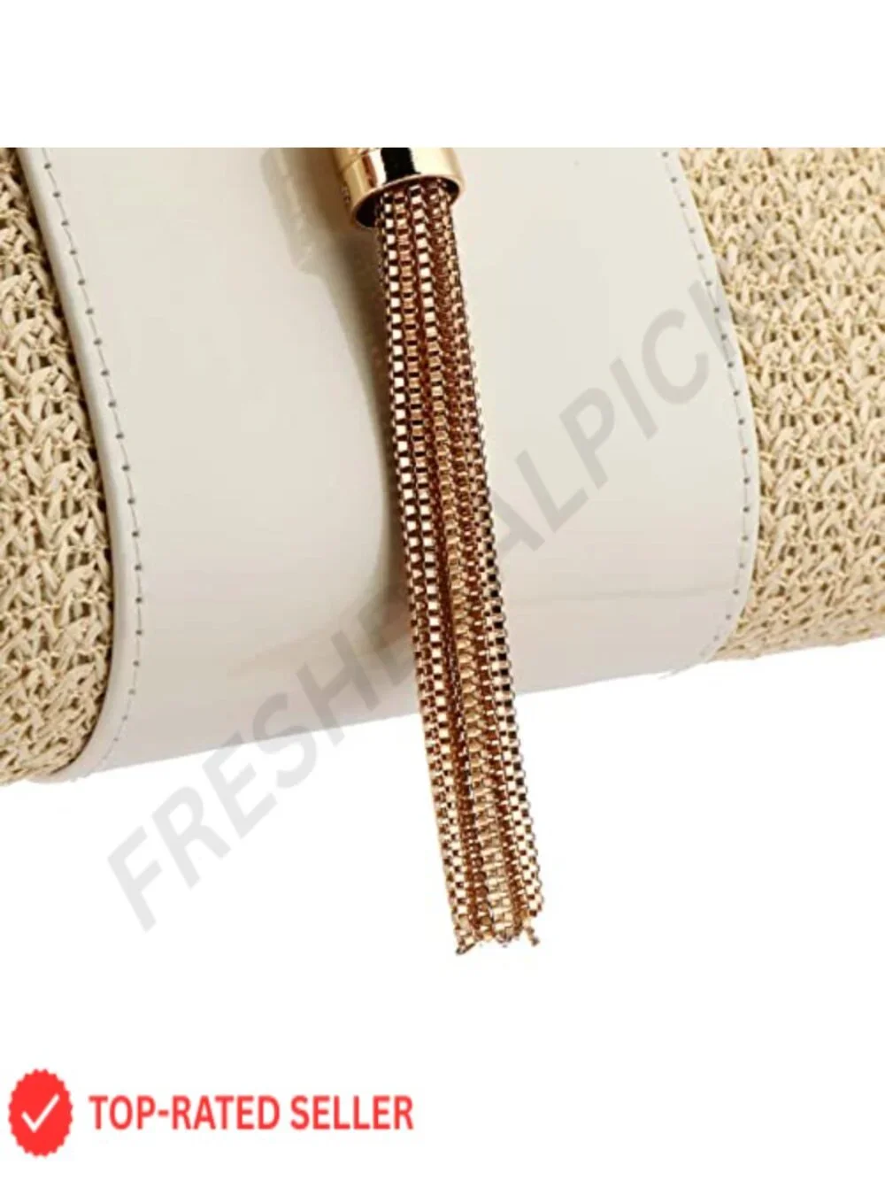Women's Straw Evening Clutch, Woven Tassel Purse, Ring Handle Party Bag